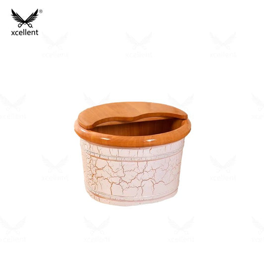 Solid wood foot bath tub with white porcelain pattern